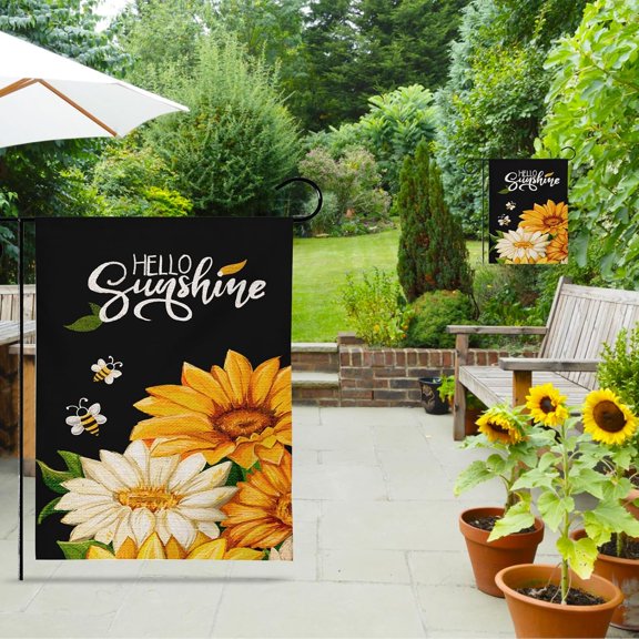 Hello Sunshine Garden Flag 12x18 Double Sided Summer Yard Flag with Sunflower and Bee Design, Bright Outdoor Decor for Porch or Lawn