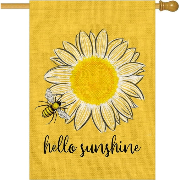 Hello Sunshine House Flag Summer Sunflower Bee Yard Flags 28 x 40 inch Double Sided Spring Summer Decor Seasonal Outdoor Decoration (HF-N)