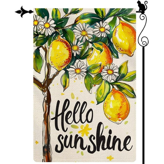 Hello Sunshine Lemon tree Spring Garden Flag Vertical Double Sided Spring Summer Garden Flag Seasonal Rustic Yard Lawn Outdoor Decor