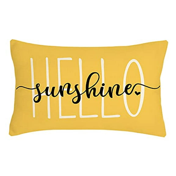 Hello Sunshine Lumbar Pillow Cover, Farmhouse Yellow Summer Cushion Case for Sofa(12x20 Inches, Polyester Linen)