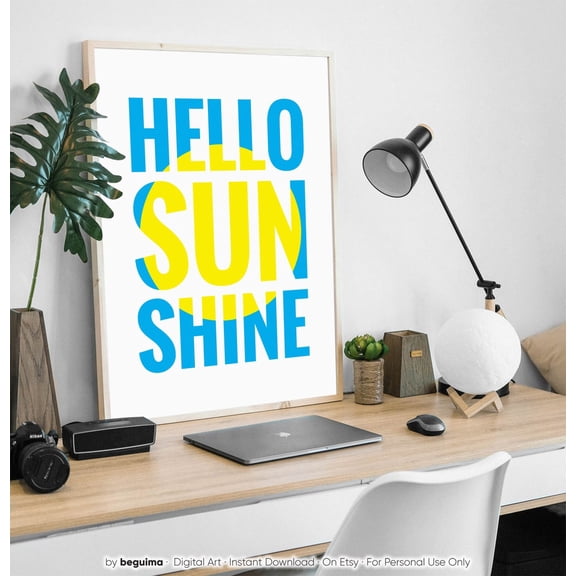 Hello Sunshine Nursery Wall Art Entryway Sign Quote Prints Room Decor Yellow Unframed Paper Print
