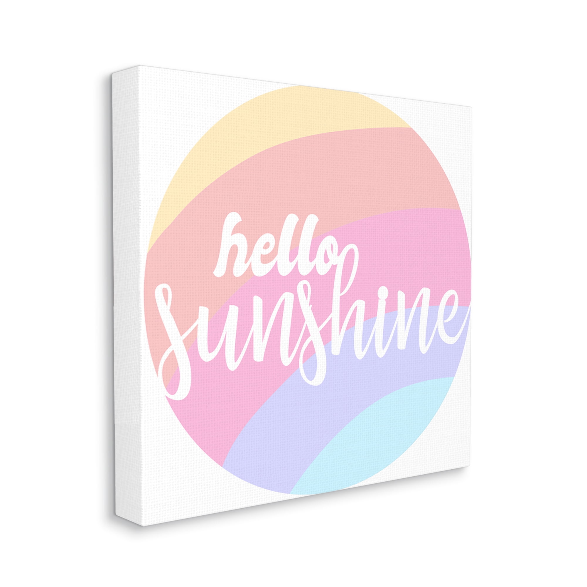 Hello Sunshine Phrase Circular Pink Rainbow Art for Kids Gallery-Wrapped Canvas Print Wall Art, 17x17