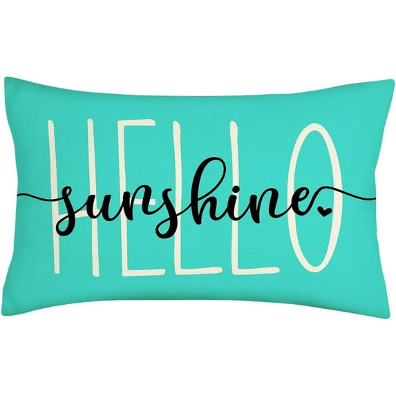 Hello Sunshine Pillow Cover Farmhouse Blue Lumbar Pillow Cover Spring Summer Decorations Cushion Case for Sofa Couch Polyester Linen 12x20 Inches