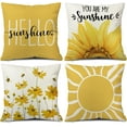 thumbnail image 1 of Hello Sunshine Pillow Cover Farmhouse Yellow Lumbar Pillow Cover Spring Summer Daisy Bee Sunflower Set of 4 Decorations Cushion Case for Sofa Couch Polyester Linen 16x16 Inches, 1 of 6