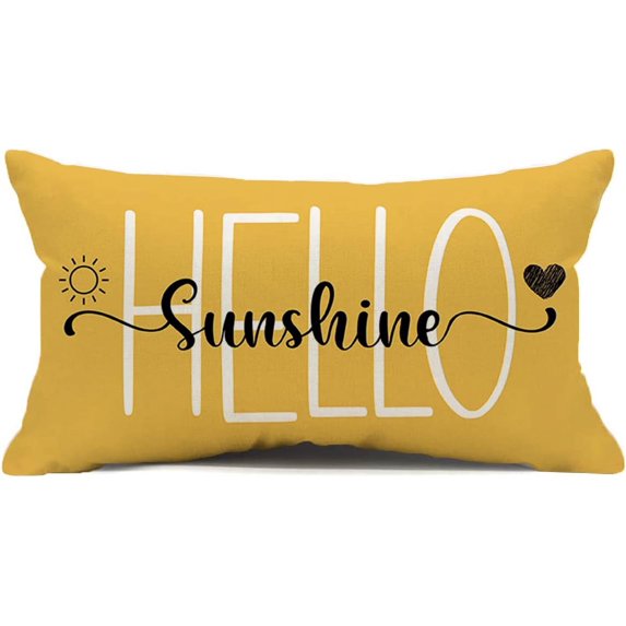 Hello Sunshine Pillow Cover Farmhouse Yellow Lumbar Pillow Cover Spring Summer Decorations Cushion Case for Sofa Couch Polyester Linen 12x20 Inches(Yellow,12''''x20'''')