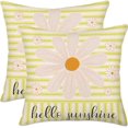 thumbnail image 1 of Hello Sunshine Pillow Covers 16x16 Inch Set of 2 Pink Daisy Floral Yellow White Striped Farmhouse Cotton Linen Pillow Cases Spring Summer Decorations Cushion Cover for Outdoor Sofa Couch, 1 of 6