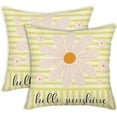 thumbnail image 1 of Hello Sunshine Pillow Covers 18 x 18 Inch Set of 2, Daisy Flower Spring Outdoor Farmhouse Stripes Throw Pillows, Spring Summer Decorations Cushion Case for Couch Living Room Bedroom, Yellow, 1 of 5