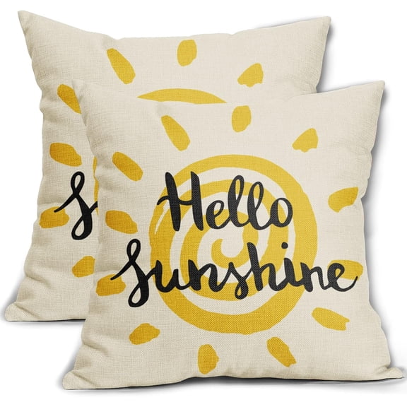Hello Sunshine Pillow Covers 18x18 Set of 2 Yellow Sun Summer Outdoor Throw Pillows Farmhouse Decorative Pillowcase Linen Square Cushion Cover Decor for Home Couch Sofa Bed Patio