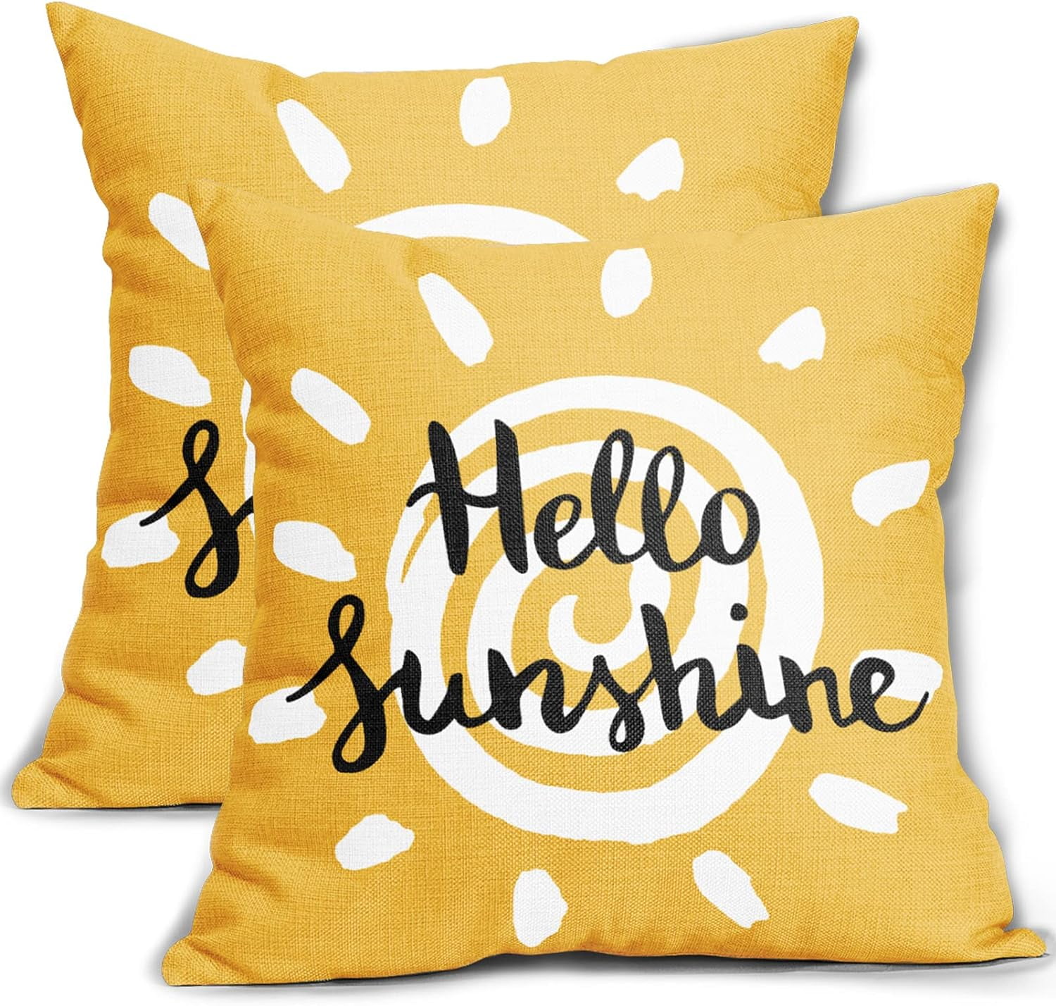 Hello Sunshine Sunflower Pillow Covers - Set Of 2, 20x20 Inch, Linen Cotton Blend For Sofa & Porch