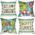 thumbnail image 1 of Hello Sunshine Pool Decorative Throw Pillow Covers 18x18 Set of 4, Happy Summer Duck Watermelon Swimming Ring Cushion Case Decor, Blue Stripes Flip Flops Seasonal Home Decoration for Sofa Couch, 1 of 6