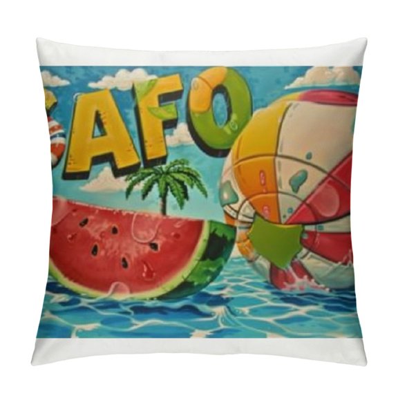 Hello Sunshine Pool Decorative Throw Pillow Covers  Happy Summer Duck Watermelon Swimming Ring Cushion Case Decor, Blue Stripes Flip Flops Seasonal Home Decoration for Sofa Couch