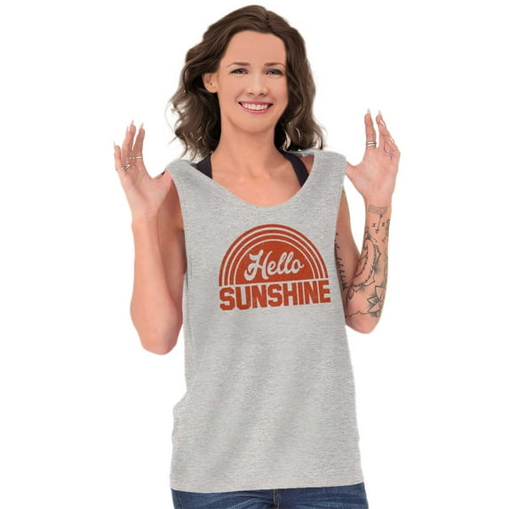 Hello Sunshine Positive Vibes Beachy Tank Top Tee Shirt Women Brisco Brands L