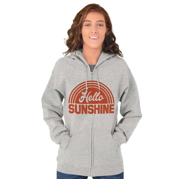 Hello Sunshine Positive Vibes Beachy Zip Hoodie Sweatshirt Women Brisco Brands S