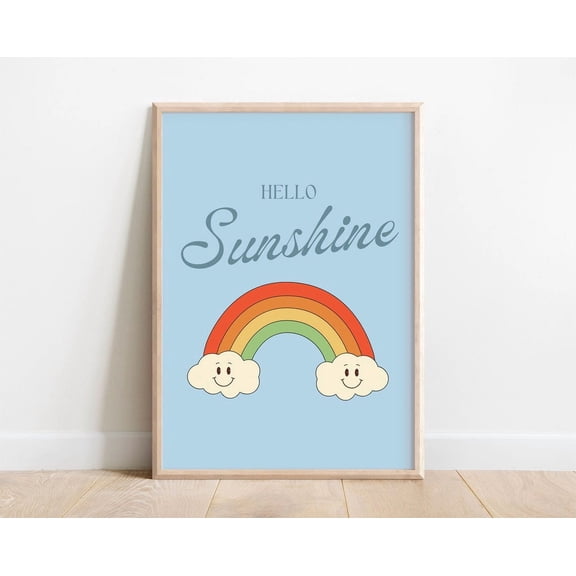 Hello Sunshine Print Wall Art Colorful Playroom Smile Face Rainbow Unframed Paper Print