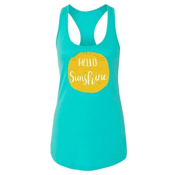 Hello Sunshine Quote Racerback Tank Women -Image by Shutterstock, Female Large