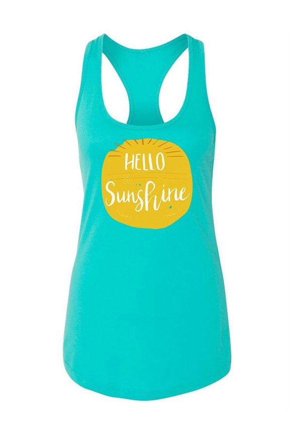 Hello Sunshine Quote Racerback Tank Women -Image by Shutterstock, Female Small