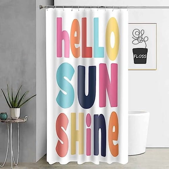 Hello Sunshine Shower Curtain, Colorful Motivational Words Inspirational Quotes Shower Curtains for Bathroom, 60x72 inch Washable Polyester Fabric Shower Curtain Set with 10 Hooks,