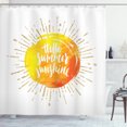 thumbnail image 1 of Hello Sunshine Shower Curtain, Summer Holiday Words with Watercolor Sun and Starburst Lines Sketch, Fabric Bathroom Set with Hooks, 69W X 70L Inches, Orange Yellow White, by Ambesonne, 1 of 3
