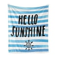 thumbnail image 1 of Hello Sunshine Soft Flannel Fleece Blanket, Nautical Themed Sun and Horizontal Stripes Sketch Typography, Cozy Plush for Indoor and Outdoor Use, 50" x 70", Blue Charcoal Grey White, by Ambesonne, 1 of 5