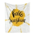 thumbnail image 1 of Hello Sunshine Soft Flannel Fleece Throw Blanket, Vintage Composition with Words and Grunge Sun, Cozy Plush for Indoor and Outdoor Use, 50" x 60", Earth Yellow Grey, by Ambesonne, 1 of 5