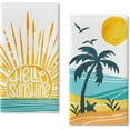 thumbnail image 1 of Hello Sunshine Summer Sun Kitchen Dish Towels Set of 2, Spring Tropical Palm Tree Beach Coastal Hand Towel Drying Baking Cooking Cloth, Hawaii Seagull Nautical Home Kitchen Decor 18x26, 1 of 6