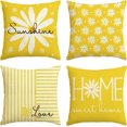 thumbnail image 1 of Hello Sunshine Summer Yellow Throw Pillow Covers, 18 x 18 Inch Home Sweet Home Daisy Stripes Cushion Case for Sofa Couch Set of 4, 1 of 6