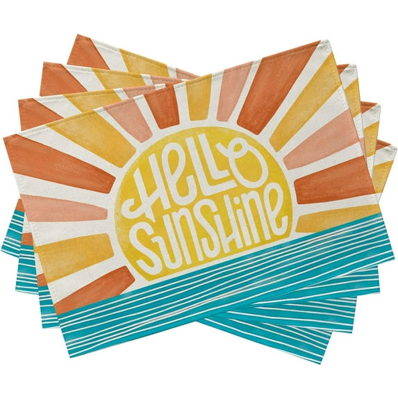 Hello Sunshine Sun Spring Summer Placemats Set of 4, Boho Sunset Over Sea Dining Table Place Mats, Seasonal Kitchen Decor Home Decoration 12 x 18 Inch