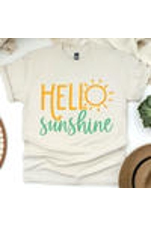 Hello Sunshine T-Shirt – Cute Summer Typography Tee , Natural, Size XL