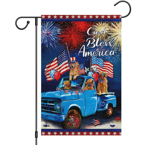 Hello Sunshine Truck Flamingo Golden Retriever Small Burlap Garden Flag 12x18 Double Sided Summer Tropical Decor (ONLY FLAG)