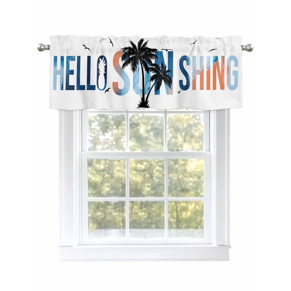 Hello Sunshine Valances for Windows, Rod Pocket Kitchen Valance Curtains - Soft & Washable Small Window Treatment for Living Room, Bathroom, Bird Pineapple Palm Tree 54x18inch, 1 Panel