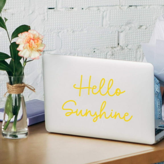 Hello Sunshine Vinyl Lettering Wall Decal Sticker Laptop Stickers and Decals Positive Quotes - Size: 6.5" H x 10" L - Color: Yellow