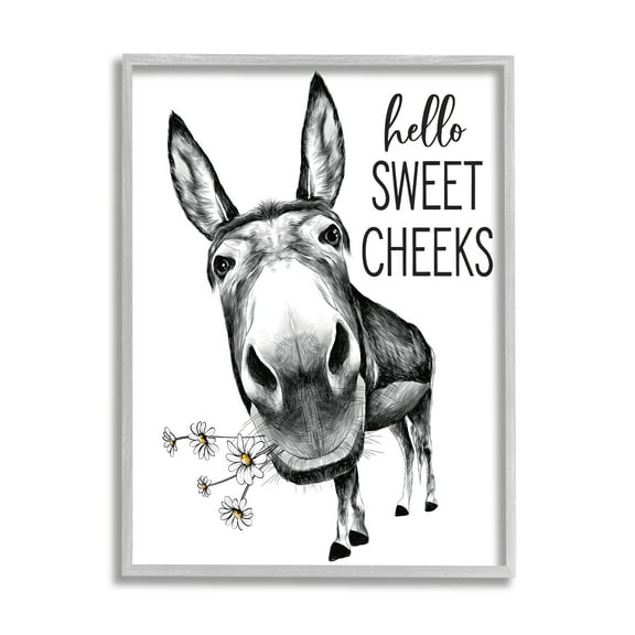 Stupell Industries Hello Sweet Cheeks Animal Humor Donkey Daisies,16 x 20,Designed by Lettered and Lined