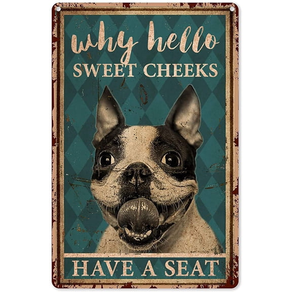 Hello Sweet Cheeks Bathroom Decor Boston Terrier Why Hello Sweet Cheeks Vertical Metal Sign , Boston Terrier funny Metal Sign Art, Best gifts ever, Wall Decor Bathroom Wall Art Funny