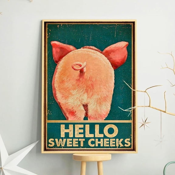 Hello Sweet Cheeks Pig Wall Art Print, Unframed Paper Poster 8x10in