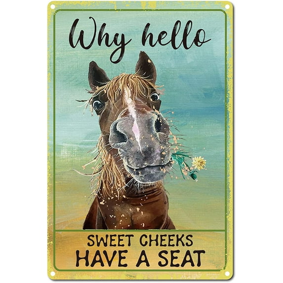 Hello Sweet Cheeks Sign Vintage Horse Metal Tin Signs Why Hello Have A Seat Funny Wall Art Plaque for Bathroom Kitchen Cafe Wall Garden House Halloween Christmas Decor 8 x 12 Inch