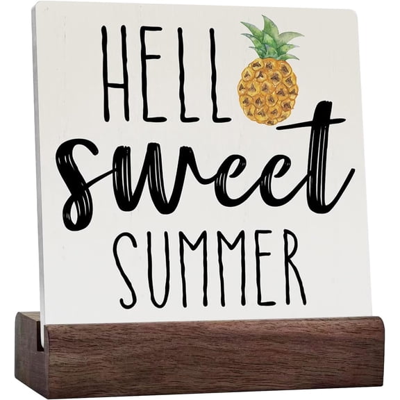 Hello Sweet Summer Ceramic Table Sign Rustic Pineapple Ceramic Table Sign Decorative Country Summer Sign Block Plaque For Home Kitchen Desk Table Shelf Decor