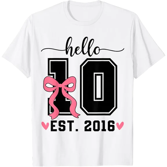 Hello Ten Est 2016 Bow 10th Birthday Double Digits Girls T-Shirt