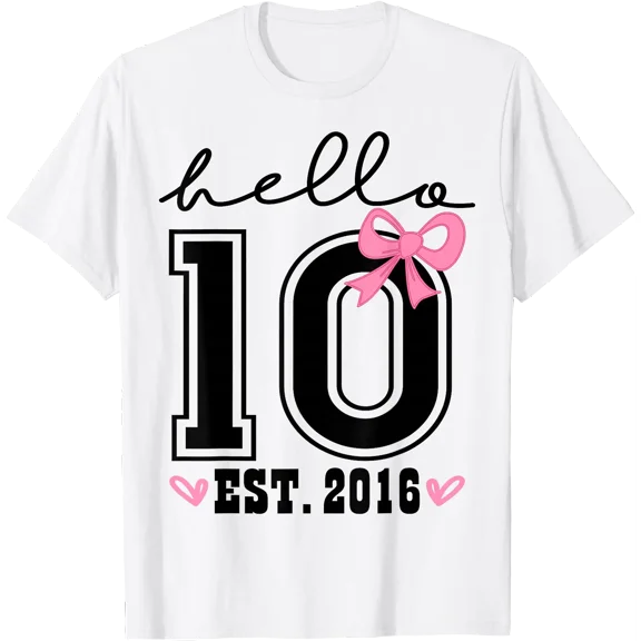 Hello Ten Est 2016 Pink Coquette Bow 10th Birthday Girl T-Shirt