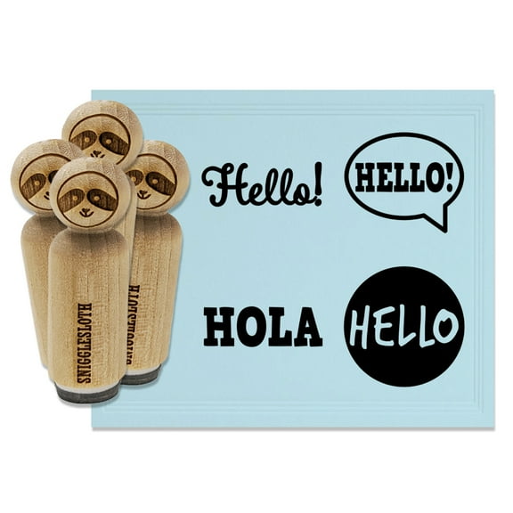 Hello Text Cursive English Hola Spanish Hi Greeting Rubber Stamp Set for Scrapbooking Crafting Stamping - Medium 1 Inch