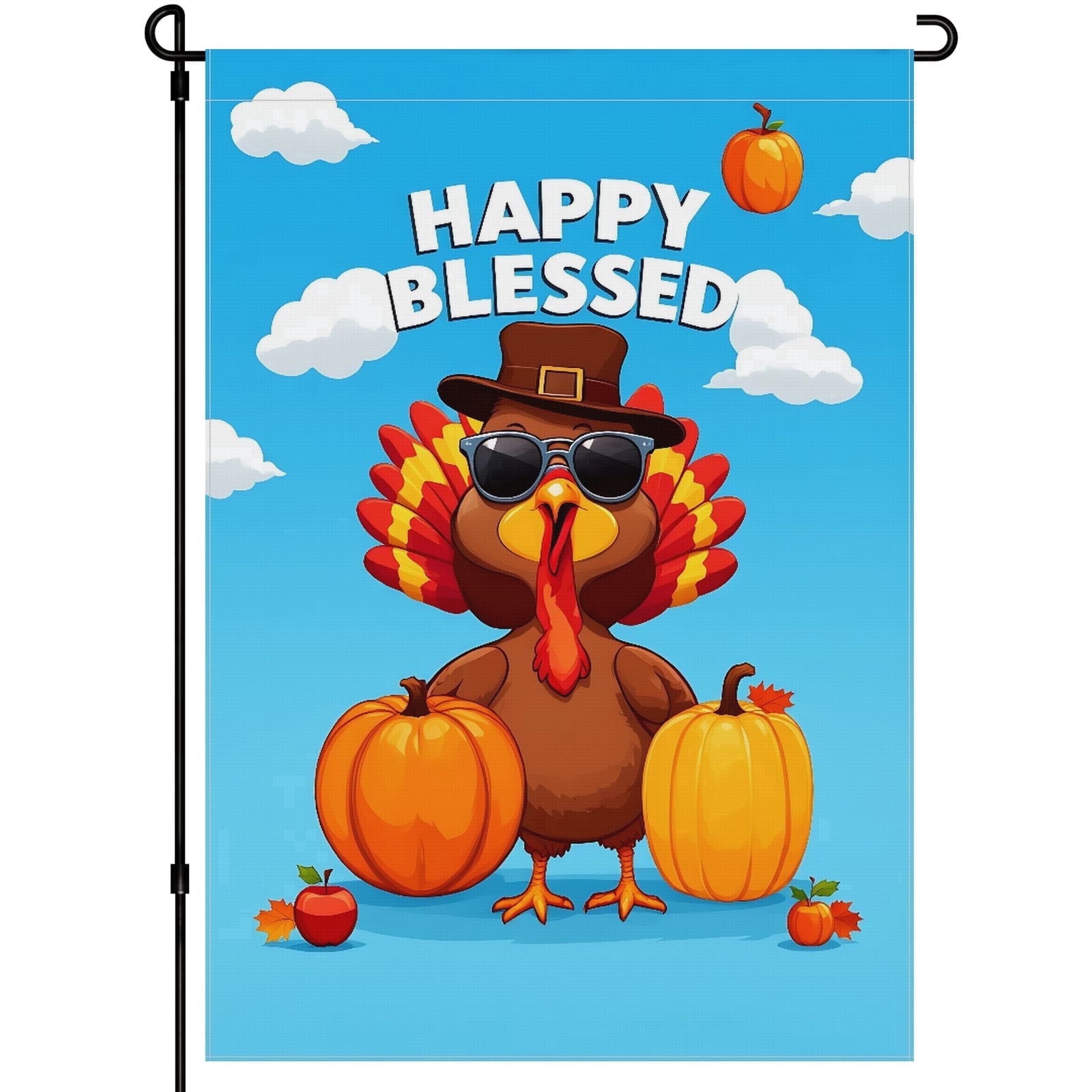 Hello Thanksgiving Day Garden Flag for Outdoor Deco for Farmhouse Patio House Backyard Balcony 28x40 Inch Durable Cartoon Back Yard Decor Pumpkins Turkey Washable Outdoor Garden Decor