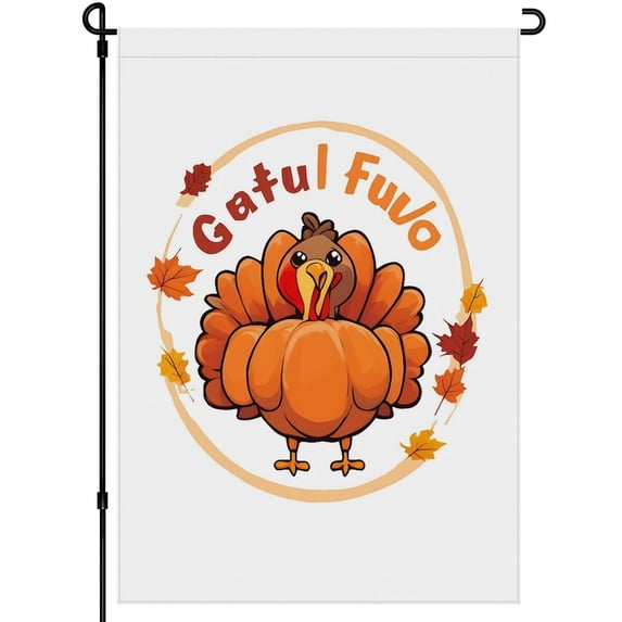 Hello Thanksgiving Day Large Garden Flag Cartoon Cute Happy Thanskgiving Washable House Flag, 28x40 Inches Turkey Thanksgiving Day Porch Flags, for Patio Garden Lawn Yard Decoration