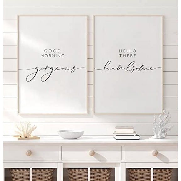 Hello There Handsome, Good Morning Gorgeous Wall Art Poster Canvas Prints Romantic Quote Painting Picture Artwork Home Decor for Bedroom