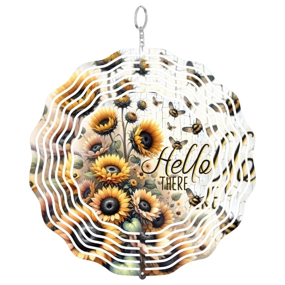 Hello There Sunflower And Bumble Bee 3D Wind Spinner, Nature Theme Hanging Art, Summer Garden Decor Gift
