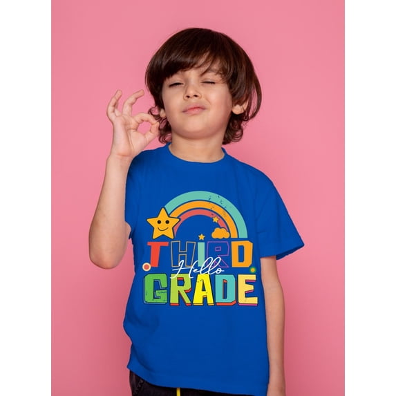 Hello Third Grade Rainbow T-Shirt for Boys – 100% Cotton Back to School Graphic Tee