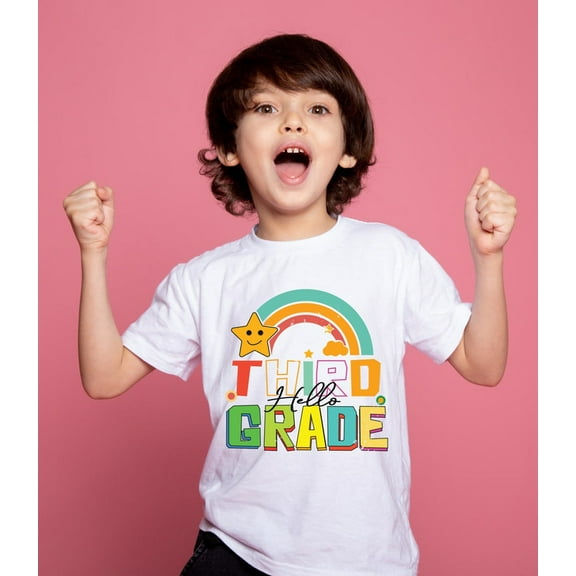 Hello Third Grade Rainbow T-Shirt for Boys – 100% Cotton Back to School Graphic Tee
