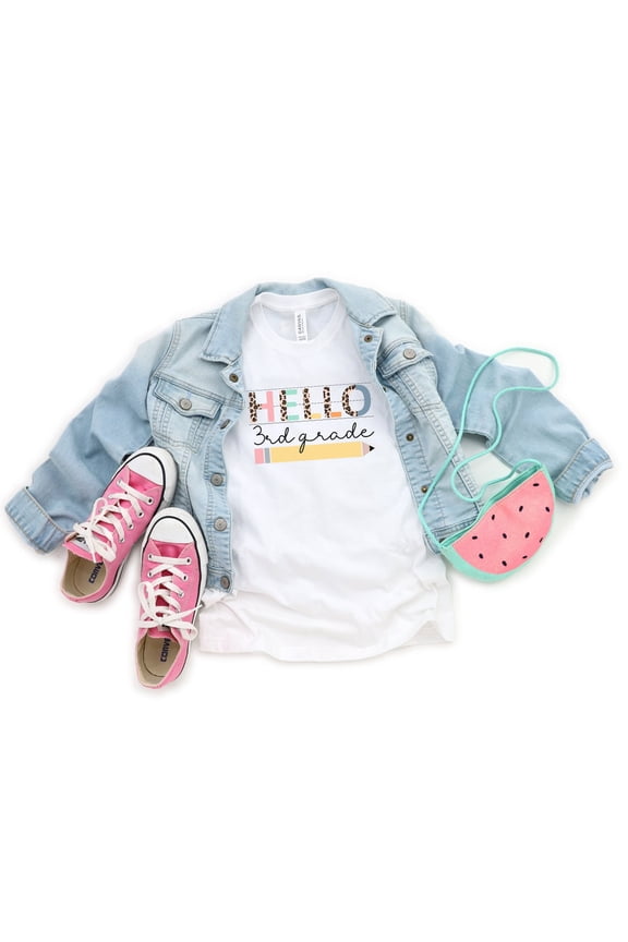 Hello Third Grade Shirt, First Day Of 3Rd Grade T Shirt, Cute Girls School Outfit, New Grade, Back To School, Cheetah Leopard Print All Size S-5XL