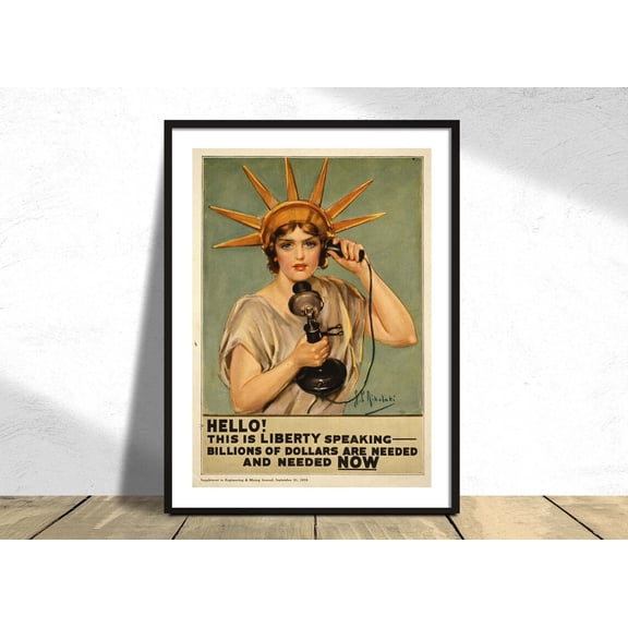Hello This Is Liberty Speaking Billions Needed Zp Nikolaki Travel Usa Retro New York, Unframed Paper Poster 8x10in