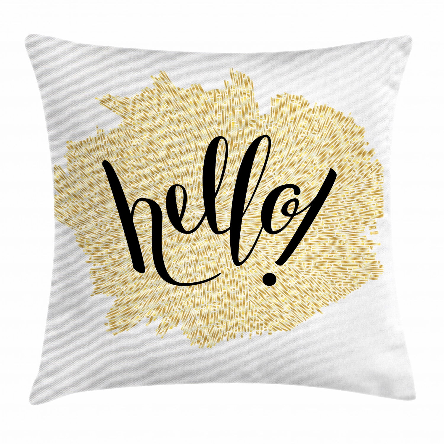Hello Throw Pillow Cushion Cover Brush Pen Lettering Hello in Black with Gold Color Mosaic Looking Background Decorative Square Accent Pillow Case 16 X 16 Inches Black White Gold by Ambesonne Walmart....