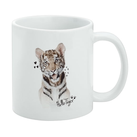 Hello Tiger Cub Jungle Kitten Cat White Mug