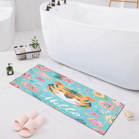 Hello Tiger Face Bath Mat 39x20 Non-Slip Bathroom Rugs Absorbent Soft Plush Quick Dry for Tub Shower Kitchen Home Decor